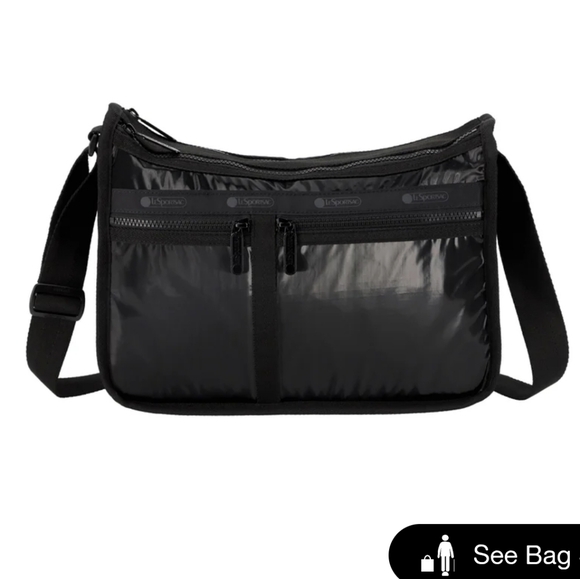 LeSportsac Shiney Black Deluxe Everyday Expandable Travel Shoulder/Cross Bag EUC - Picture 15 of 15